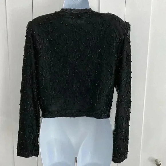 Scala Womens Medium Vintage Lace Beaded Floral Open Jacket Black Beaded - Picture 3 of 9